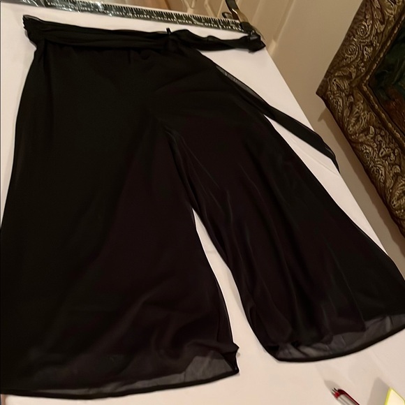 Connected Apparel  large dressy  Black Sheer cropped wide leg pants with belt - Picture 6 of 8